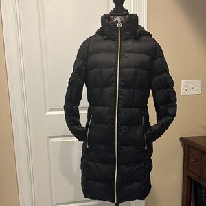 MICHAEL Michael Kors Black Puffer Coat with Gold Details